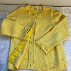 ORVIS Women's Yellow 100% Cotton Button-Up Cardigan Sweater Size Large